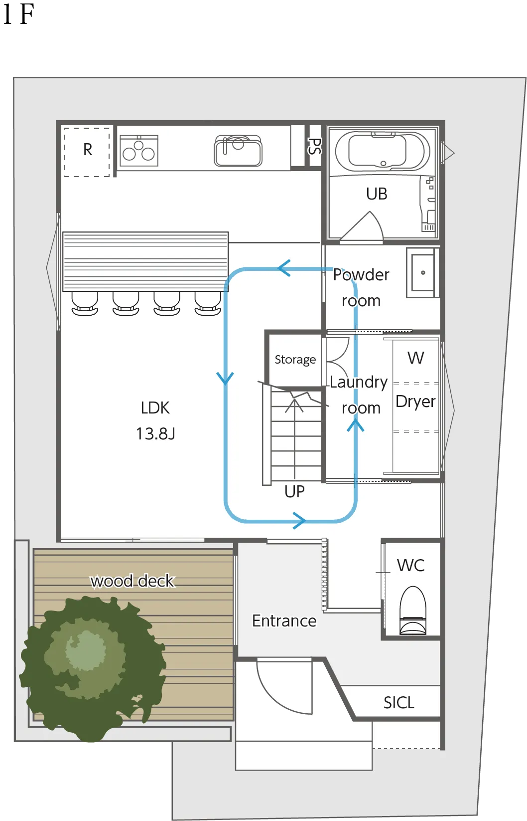 福岡市南区プロスぺリテ井尻Ⅵ新築戸建てのコンセプトハウス2号地1階の間取り図